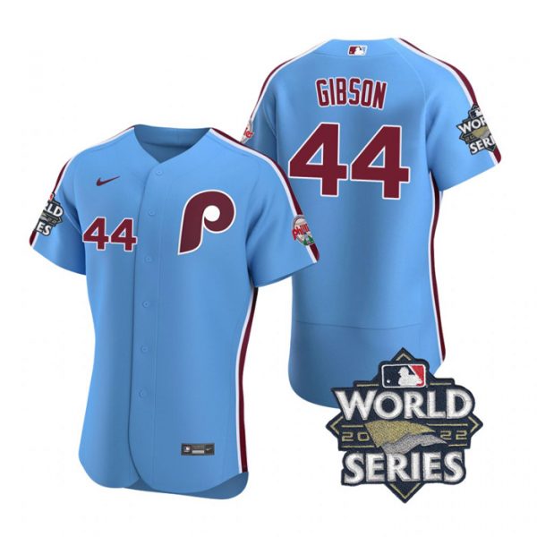 Phillies 44 Kyle Gibson Blue Nike 2022 World Series Flexbase Jersey